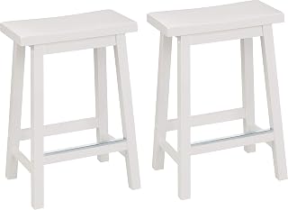 Juego de 2 taburetes de cocina de madera maciza, taburete de bar corto, silla de comedor, fácil montaje, moderno, 61 cm de alto, Blanco