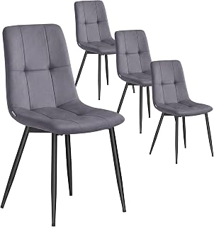 Sillas de Comedor de Terciopelo, Carga 120 kg Cada Una, Sillas de Cocina Acolchadas con Pies Ajustables, Estilo Moderno, para Salón, Juego de 4, Gris Pizarra KDC080GN01