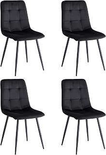 Pack 4 Sillas de Comedor, Sillas Cocina Nordica, Silla de Salón con Asiento Tapizado de Terciopelo y Patas Metálicas Negros (Negro)