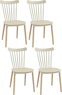 Juego de 4 Sillas de Comedor Estilo Nórdico 48x52,5x83 cm Natural | Sillas de Cocina, Respaldo Alto, Asiento de Polipropileno, Patas de Madera de Haya, Carga 120 kg