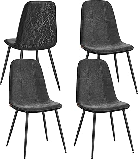 Sillas de Comedor, Juego de 4, Soporte de Metal, Pies Ajustables, Fácil Limpieza, Sillas de Cocina, Tejido de Chenilla, PU con Textura Brillante, Gris Pizarra KDC188G01