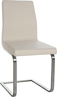 Silla de Comedor Belfort, Moderno cantiléver con Respaldo Alto, Asiento Acolchado, Estructura de Acero Inoxidable, Color:Crema
