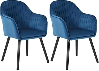 Juego de 2 Sillas de Comedo,Terciopelo,Azul-Negro | Respaldo Mediano,cojín Doble Capa,Estructura de Madera,adecuadas para salón y Dormitorio