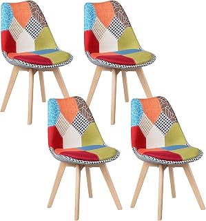 Juego de 4 Sillas de Comedor,Patchwork,Multicolor | Patas de Madera Maciza FSC, Estilo Escandinavo, Transpirable y Cómoda, para Comedor o Salón