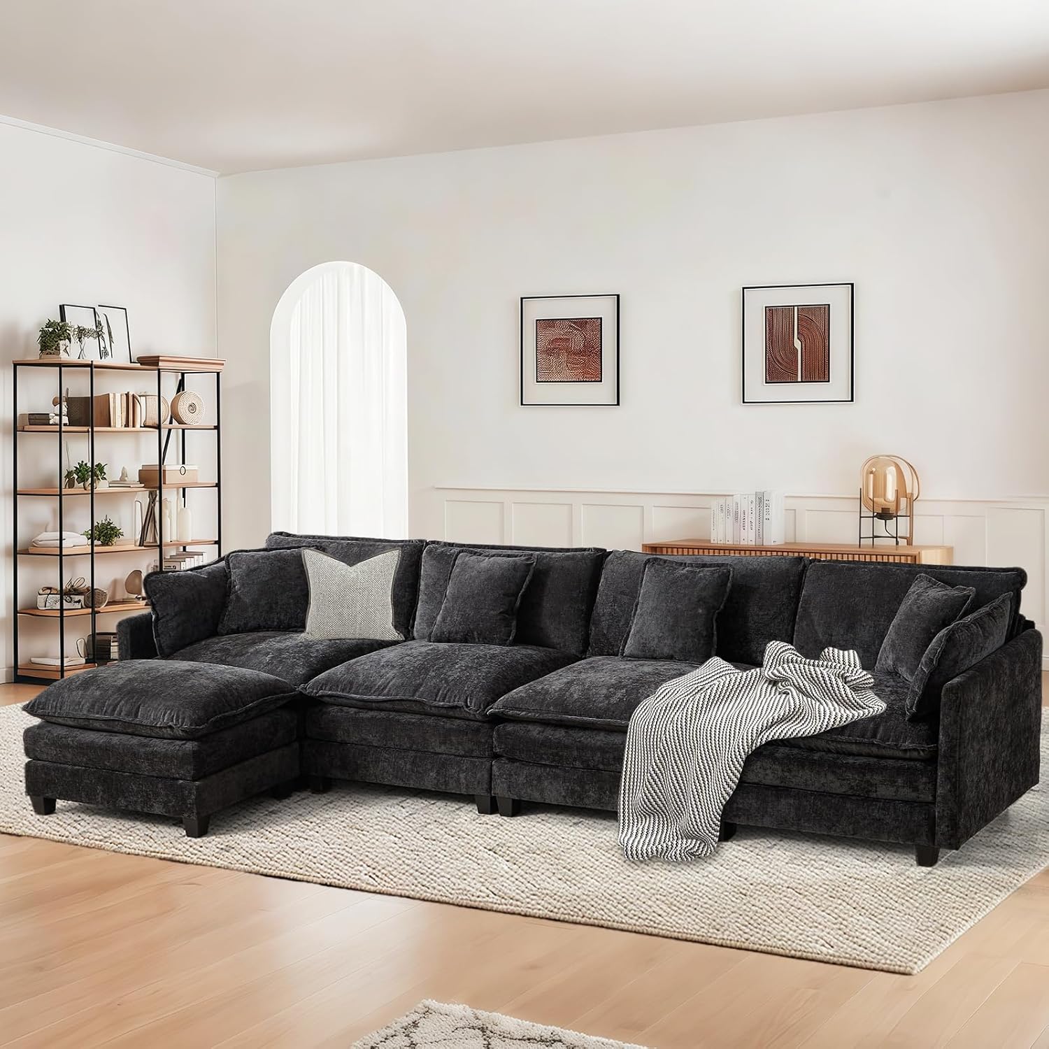 Sofá modular en L Negro