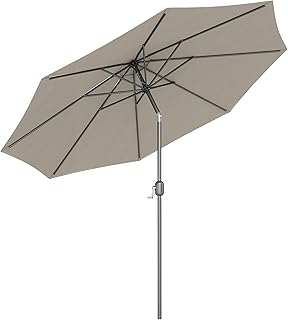 Sombrilla de Jardín Ø300x250 cm Manivela para Terraza Gris Oscuro | Sombrilla recta, de metal, redondo, poliéster, 180 g/m²