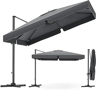 PRO Sombrilla Terraza Exterior 3x3m Giratorio 360°, Parasol Jardín con Altura Ajustable, Sombrilla Grande Cuadrado para Patio, Jardín y Piscina con Protección UV 50+