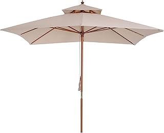 Sombrilla de Jardín Doble Techo Parasol de Bambú 3x3x3 m Beige | Sistema de Polea, Impermeable, para Terraza Balcón Exterior