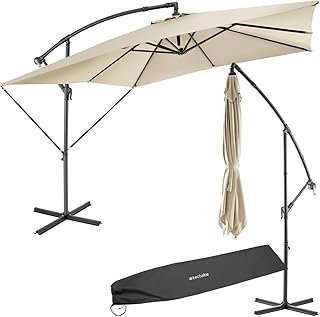 Sombrilla Terraza Exterior, Sombrilla Playa con Manivela Manual e Inclinación Ajustable, Sombrilla Jardín con Máxima Estabilidad, Parasol Terraza Exterior, Ø250cm, Funda Protectora