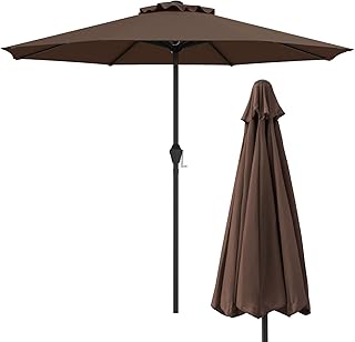 Sombrilla de Jardín de 260/360 cm, Parasol Terreza Exterior con Manivela y 8 Varillas, Sombrilla de Mercado con Techo Ventilado, para Patio, Piscina, Playa (Marrón, φ260cm)