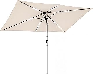 Sombrilla Terraza Exterior 2,9x2,5 m con 24 Luces LED | Sombrilla de Jardín, Solares, Dosel Inclinable, Poste Metálico, Parasol para Patio, Terraza