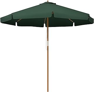 Sombrilla Terraza Exterior Ø325 cm con Sistema de Polea Verde | Sombrilla de Jardín, Techo Ventilado, 8 Varillas de Bambú, Poste de Madera, Parasol para Patio Terraza