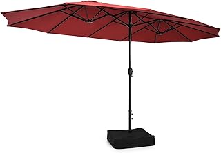 Sombrilla Doble 451,5x264cm, Sombrilla de Jardín con Manivela y Base, Parasol Grande Rectangular con Altura 243 cm, Sombrilla con Protección UV para Patio, Terraza, Piscina