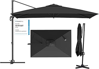 Sombrilla Terraza Exterior, Parasol Excéntrico Inclinable con Rotación de 360°, 8 Varillas y Ventilación Superior, Sombrilla Jardín Rectangular (300 x 200 cm (sin Base),Gris)