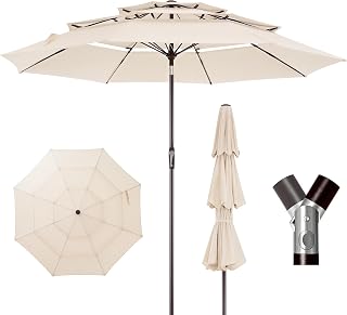 Sombrilla de Terraza, Sombrilla de Jardín de 300 cm, Toldo Ventilado de Tres Capas, Ángulo Ajustable, 8 Varillas y Manivela, Diseño Resistente al Viento